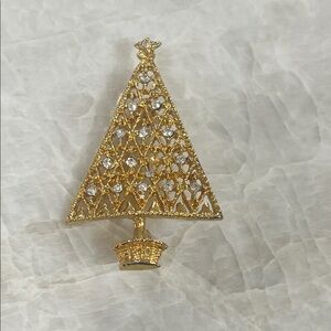 Elegant Gold and Silver Christmas Tree Brooch